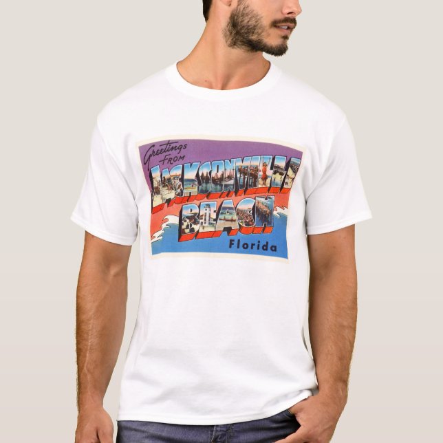 Jacksonville Beach Florida FL Old Travel Souvenir T Shirt (Framsida)