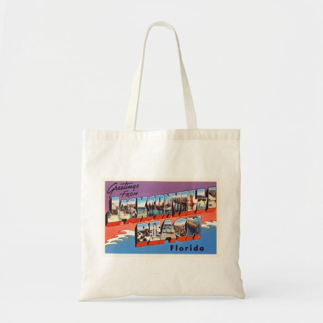 Jacksonville Beach Florida FL Old Travel Souvenir Tygkasse (Framsidan)