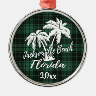 Jacksonville Beach Florida Handflatan Träd Grönt Julgransprydnad Metall