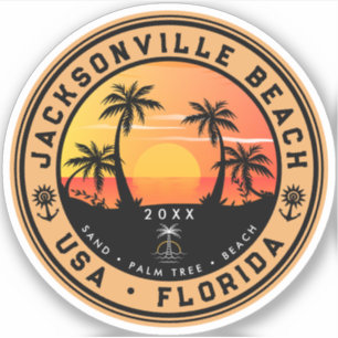 Jacksonville Beach Florida Retro Sunset Handflatan Klistermärken