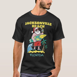 JACKSONVILLE BEACH FLORIDA Santa Surfing T Shirt