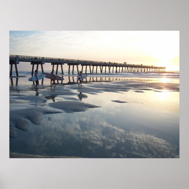 Jacksonville Beach, Florida - Surfer Sunrise Poster (Framsidan)