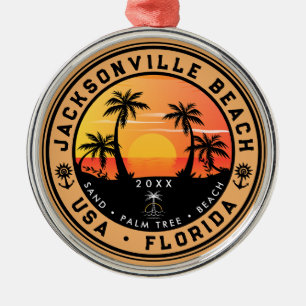 Jacksonville Beach Florida tropical Retro Sunset Julgransprydnad Metall