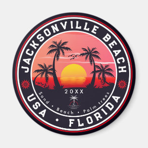 Jacksonville Beach Florida tropical Retro Sunset Magnet