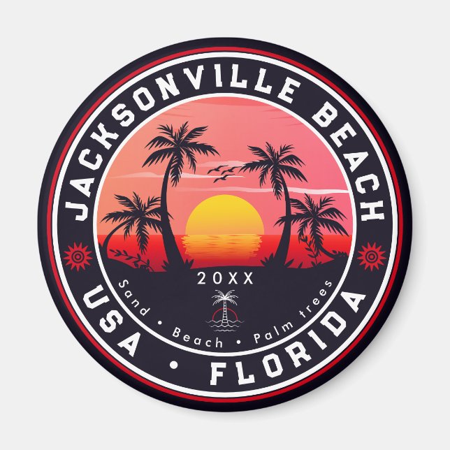 Jacksonville Beach Florida tropical Retro Sunset Magnet (Framsidan)