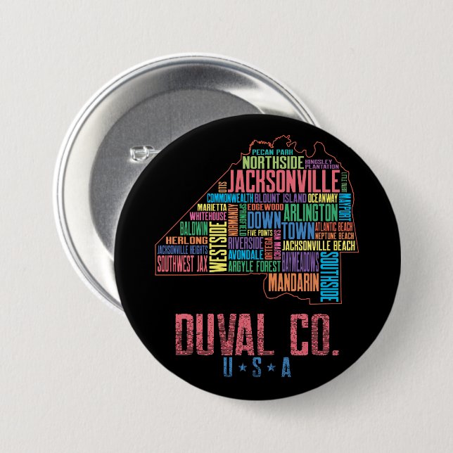 Jacksonville Duval County Florida USA Karta Knapp (Framsida & baksida)