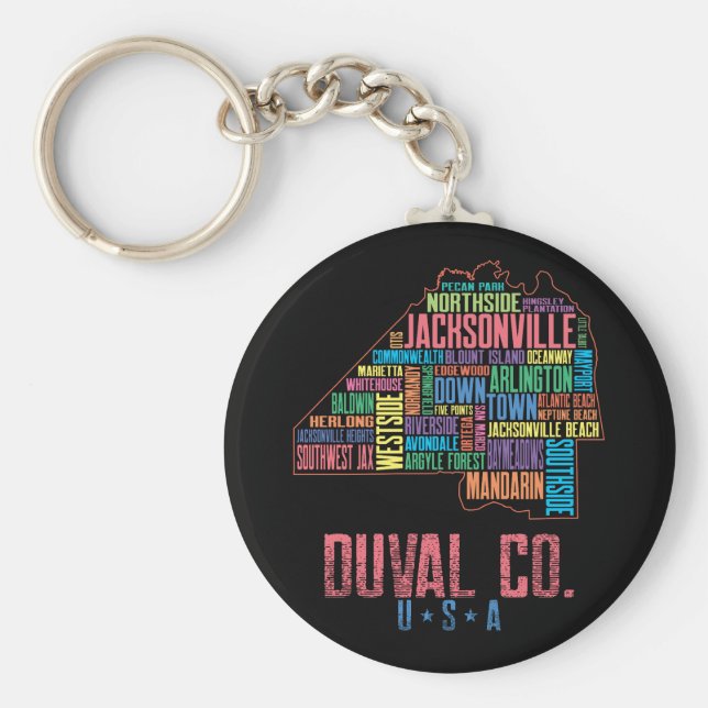 Jacksonville Duval County Florida USA Karta Nyckelring (Framsidan)