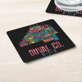 Jacksonville Duval County Florida USA Karta Underlägg Papper Kvadrat