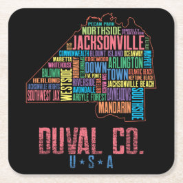 Jacksonville Duval County Florida USA Karta Underlägg Papper Kvadrat
