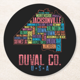 Jacksonville Duval County Florida USA Karta Underlägg Papper Rund