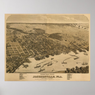 Jacksonville, FL Birdseye Karta, Circe 1874 Poster