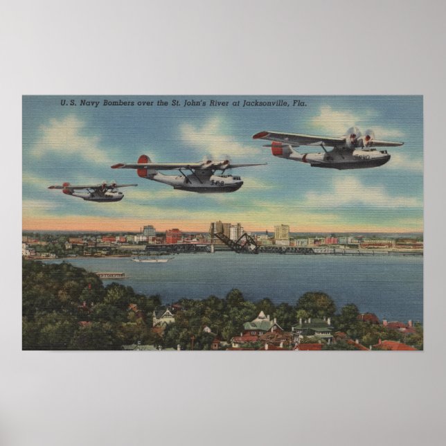 Jacksonville, FL - Bomber från marinen över St. Jo Poster (Framsidan)
