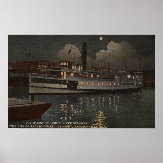 Jacksonville, FL - Night View St. Johns River Poster (Framsidan)