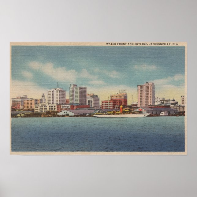 Jacksonville, FL - View of Vatten Front & Skyline Poster (Framsidan)
