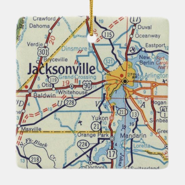 Jacksonville FL Vintage Karta Julgransprydnad Keramik (Baksida)