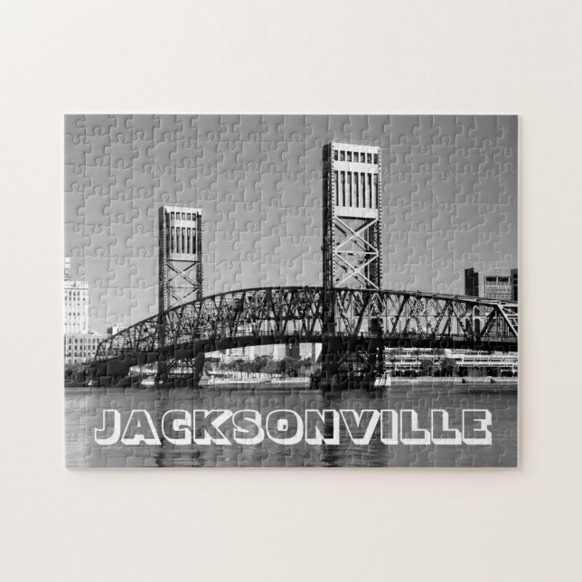 Jacksonville Florida Black och White Bridge Photo Pussel (Horisontell)