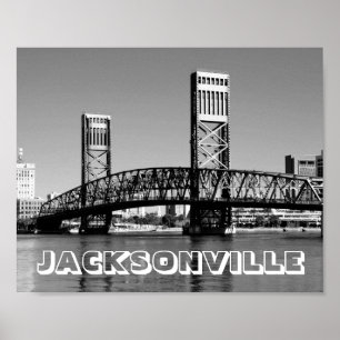 Jacksonville Florida Bridge Svart och Vitt Foto Poster