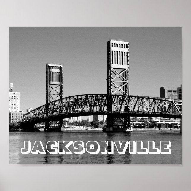 Jacksonville Florida Bridge Svart och Vitt Foto Poster (Framsidan)