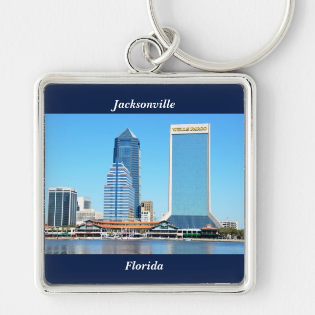 Jacksonville, Florida Cityscape Fyrkantig Silverfärgad Nyckelring (Framsidan)