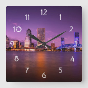 Jacksonville Florida horisont på natten Fyrkantig Klocka