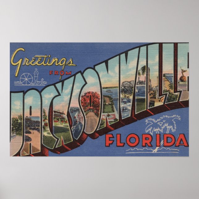 Jacksonville, Florida - Large Brev Scenes Poster (Framsidan)