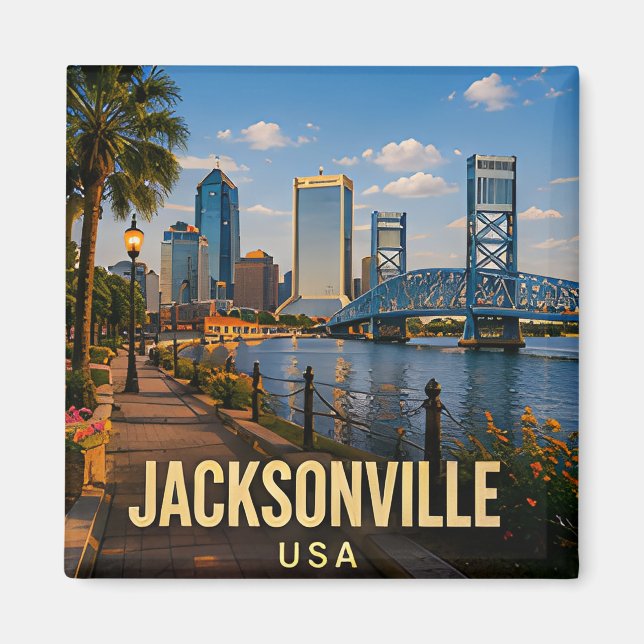 Jacksonville Florida Riverfront respresent till re Magnet (Framsidan)