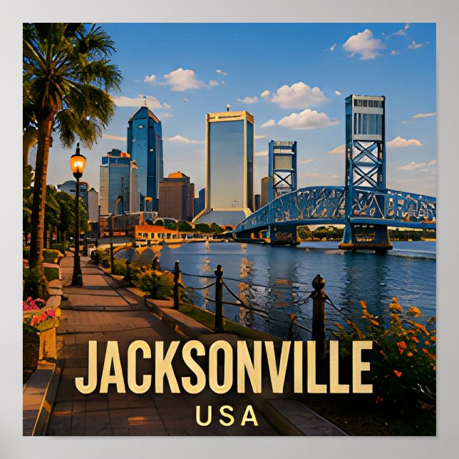 Jacksonville Florida Riverfront respresent till re Poster (Framsidan)