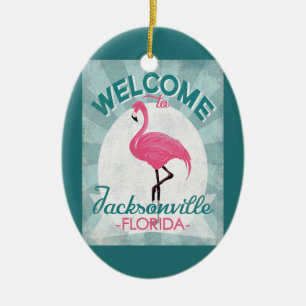 Jacksonville Florida Rosa Flamingo Retro Julgransprydnad Keramik