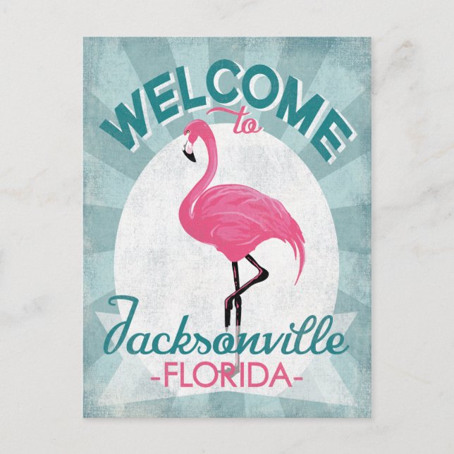 Jacksonville Florida Rosa Flamingo Retro Vykort (Framsida)