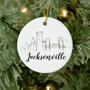 Jacksonville Florida Skyline Illustration Art Julgransprydnad Keramik