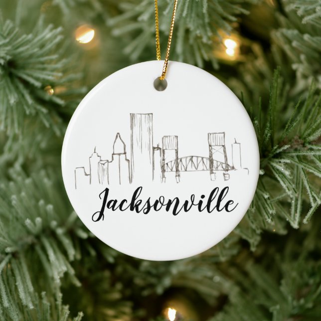 Jacksonville Florida Skyline Illustration Art Julgransprydnad Keramik (Träd)