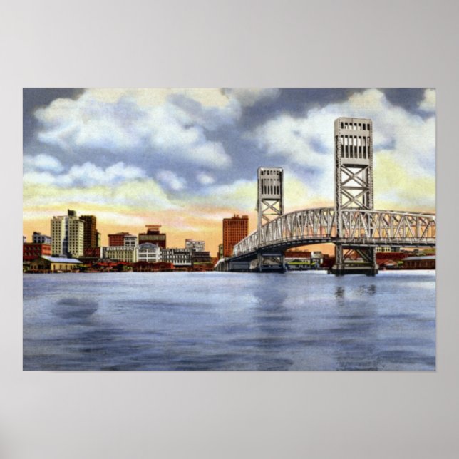 Jacksonville Florida Skyline Main Street Bridge Poster (Framsidan)