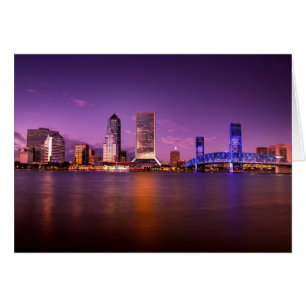 Jacksonville Florida Skyline på natten Hälsningskort