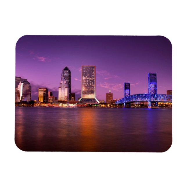 Jacksonville Florida Skyline på natten Magnet (Horisontell)