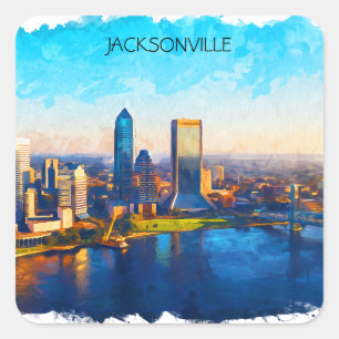 Jacksonville Florida Skyline Panorama View Fyrkantigt Klistermärke