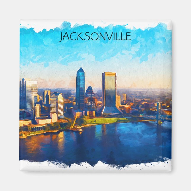 Jacksonville Florida Skyline Panorama View Magnet (Framsidan)