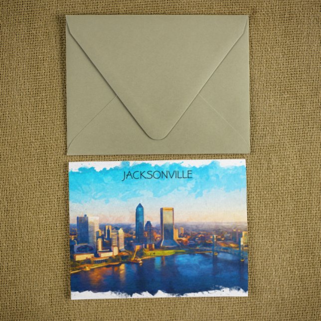 Jacksonville Florida Skyline Panorama View Vykort (jacksonville florida watercolor postcard)