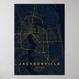 Jacksonville Florida Stiliserad Karttryck Poster