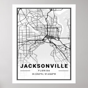 Jacksonville Florida USA Travel City Karta Poster