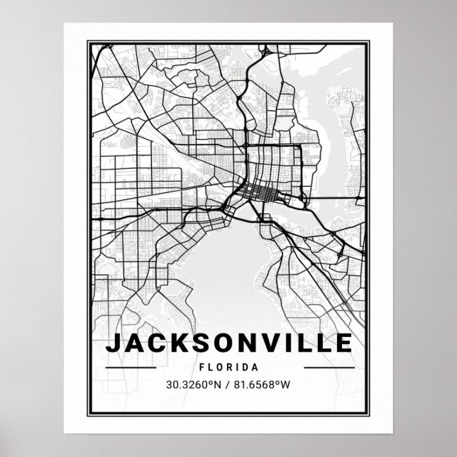 Jacksonville Florida USA Travel City Karta Poster (Framsidan)