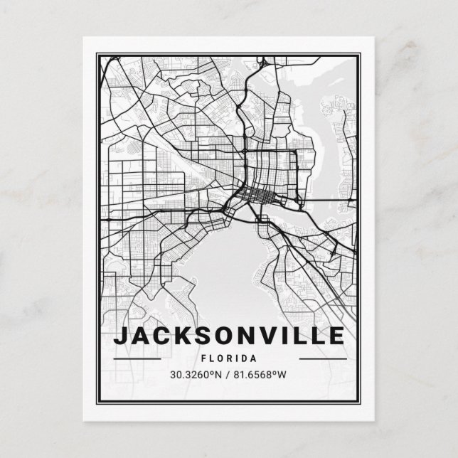 Jacksonville Florida USA Travel City Karta Vykort (Framsida)
