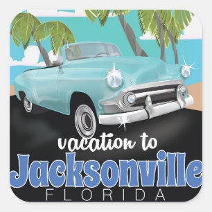 Jacksonville, Florida, USA vintage reseaffisch Fyrkantigt Klistermärke