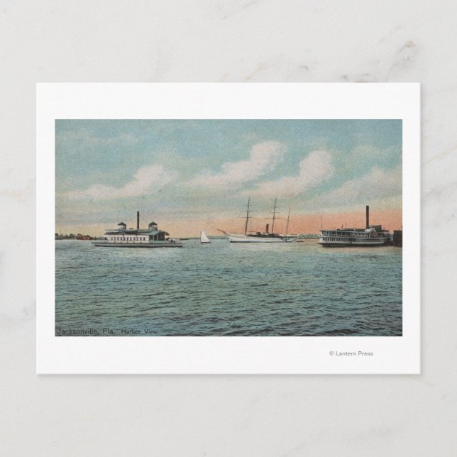 Jacksonville, Florida - View of Harbour with Boat Vykort (Framsida)