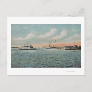 Jacksonville, Florida - View of Harbour with Boat Vykort