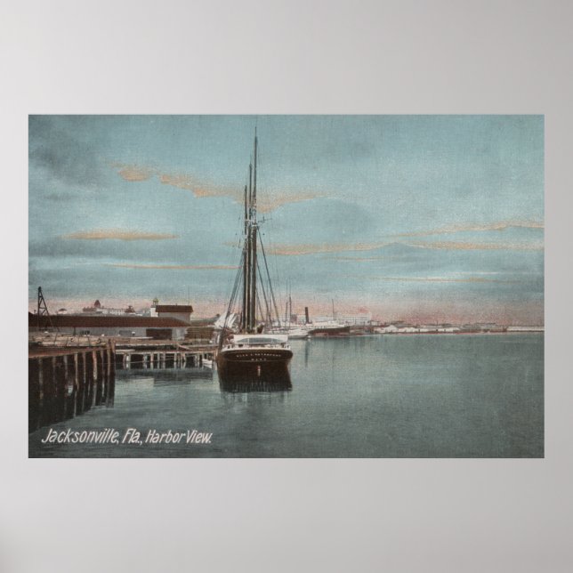 Jacksonville, Florida - View of Harbour with Poster (Framsidan)