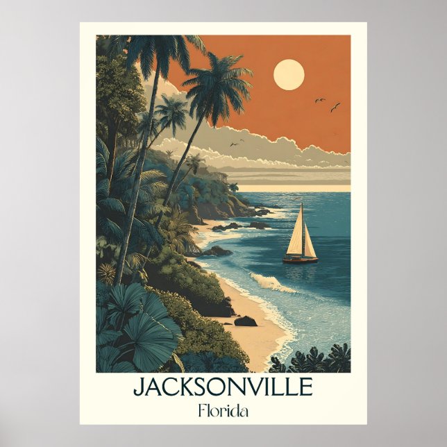 Jacksonville Florida Vintage Beach Ocean Art Poster (Framsidan)