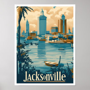 Jacksonville Florida Vintage resor Illustration Poster