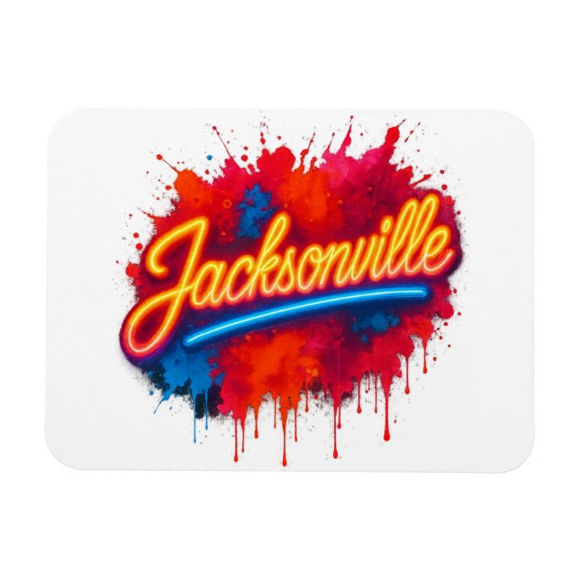 Jacksonville Retro Neon Street Art Design Magnet (Horisontell)