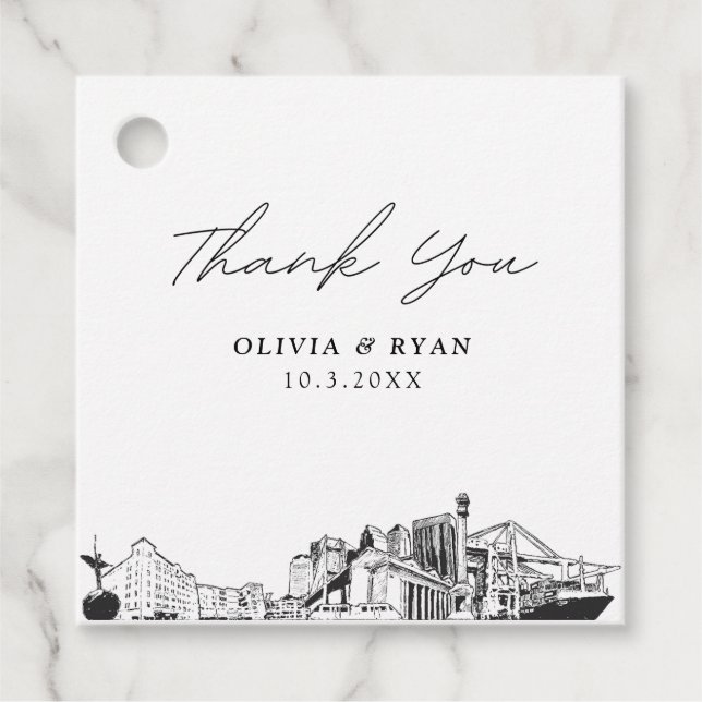 Jacksonville Sketch Bröllop Modern Favor Tag Gåvor Etiketter (Framsida)