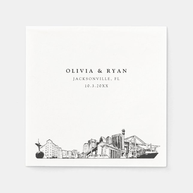 Jacksonville Skyline Bröllop Pappra Cocktail Napki Pappersservett (Framsidan)